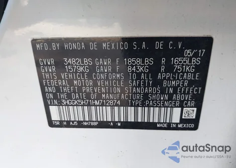 2017 Honda Fit Ex z USA, uszkodzony, nr VIN 3HGGK5H71HM712874